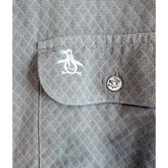 Original Penguin Size Large Gray Shirt Slim Fit Mens L LS Button Up Top Diamond - Picture 3 of 5